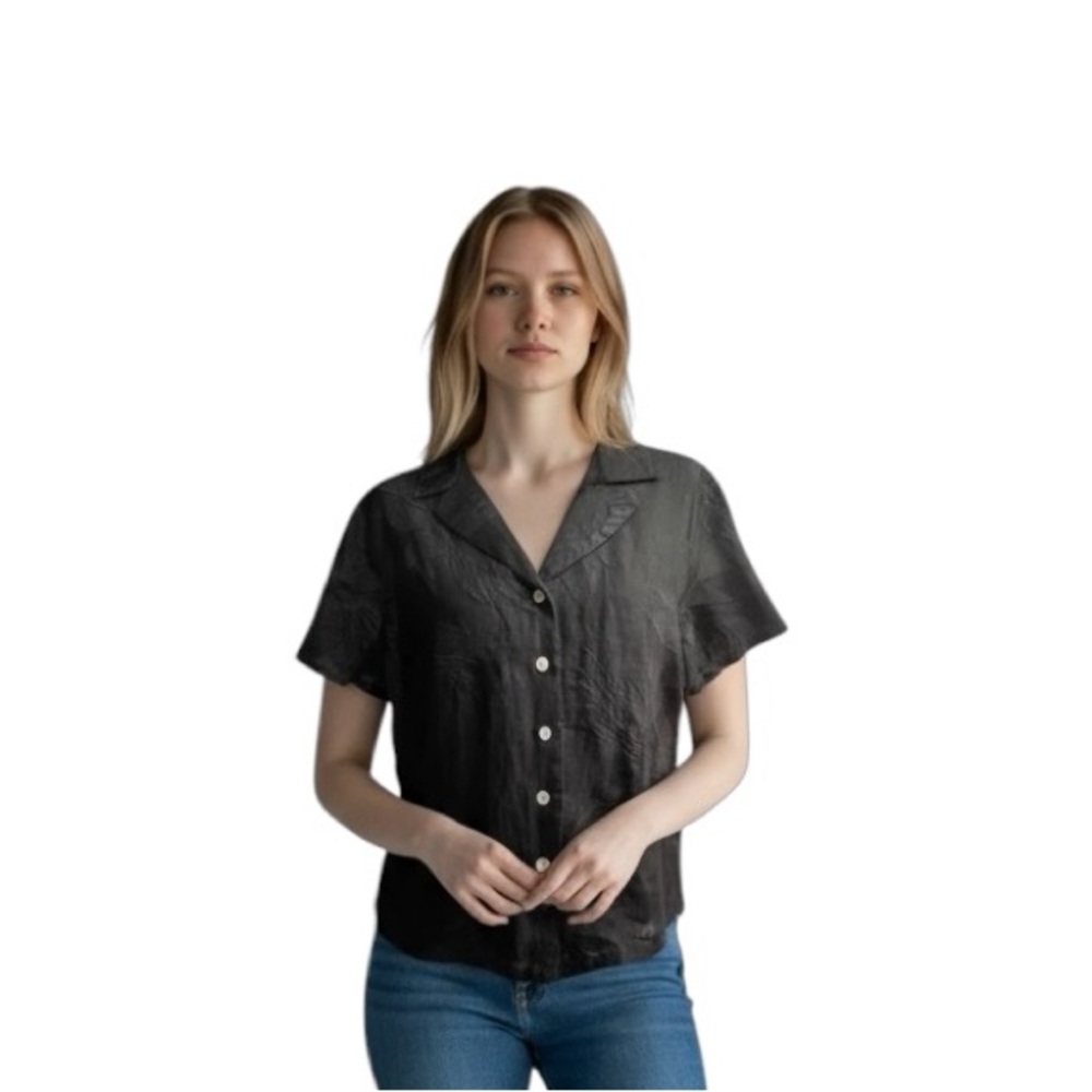 🆕 Joie embroidered linen cottage core, embroidered floral short sleeve shirt